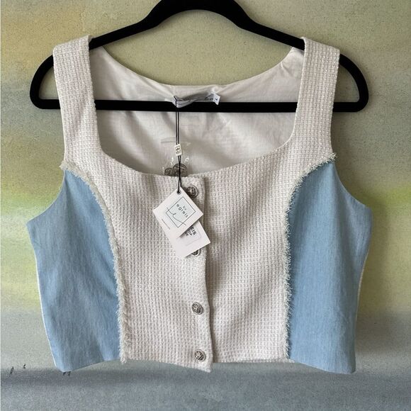 BY EGREIS NWT Crop Button Down Top/Vest Size Large - Picture 1 of 6